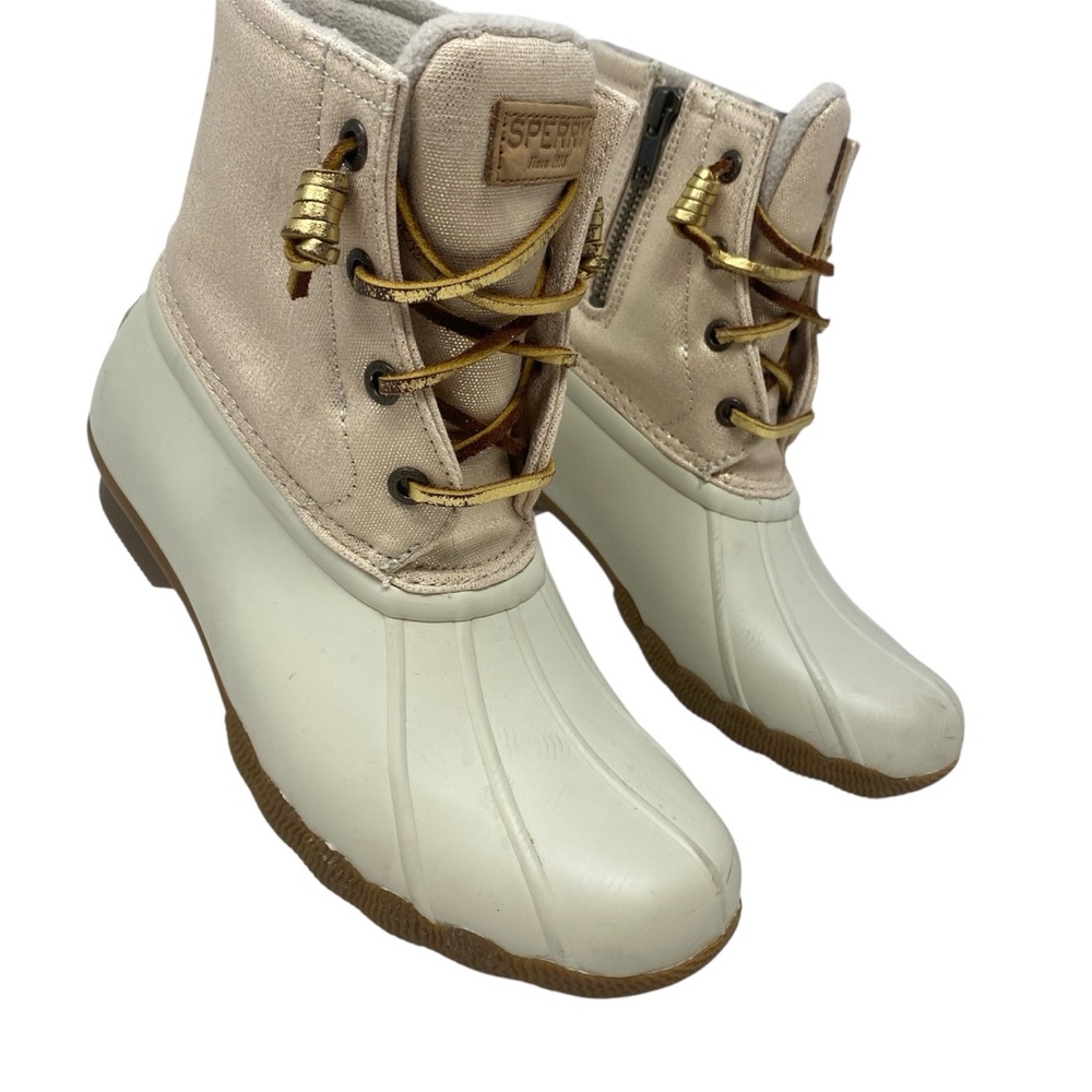 Sperry Saltwater Ivory Gold Waterproof Fleece Duck Boots Sz 6